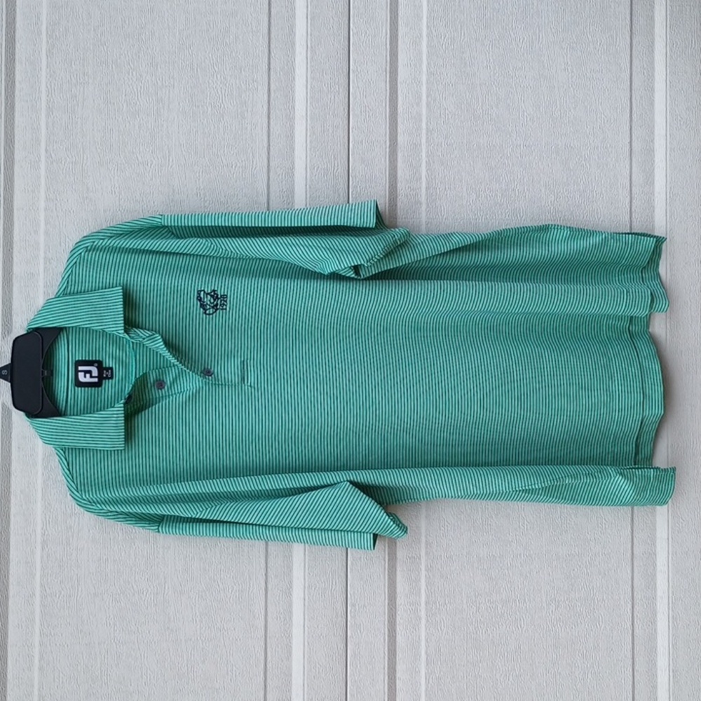 FootJoy FJ Golf Shirt Mens Short Sleeve Green Navy Stripe Frog 1920 Polo Top XL